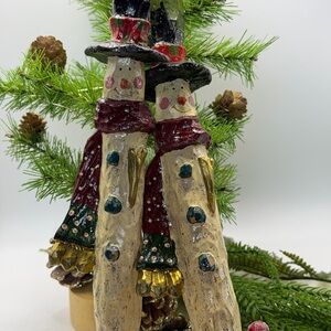 Festive Vintage Snowman Couple Candle 🕯️ Sticks with Black Hats and Red Scarves